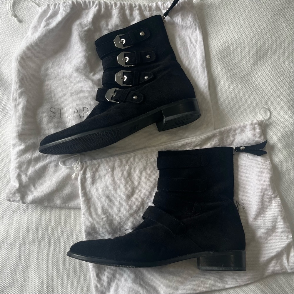 Stuart Weitzman Jitterbug Suede Moto Boot Black 7… - image 3